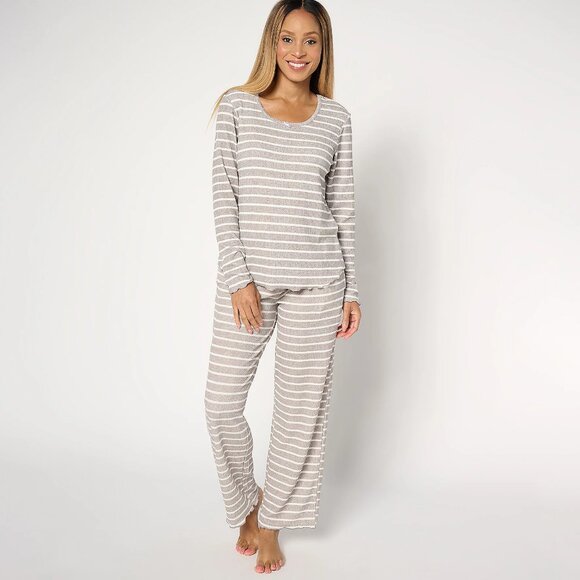 Cuddl Duds Soft Rib Knit Pajama Set - Gray Sz S a663020 - Picture 1 of 4